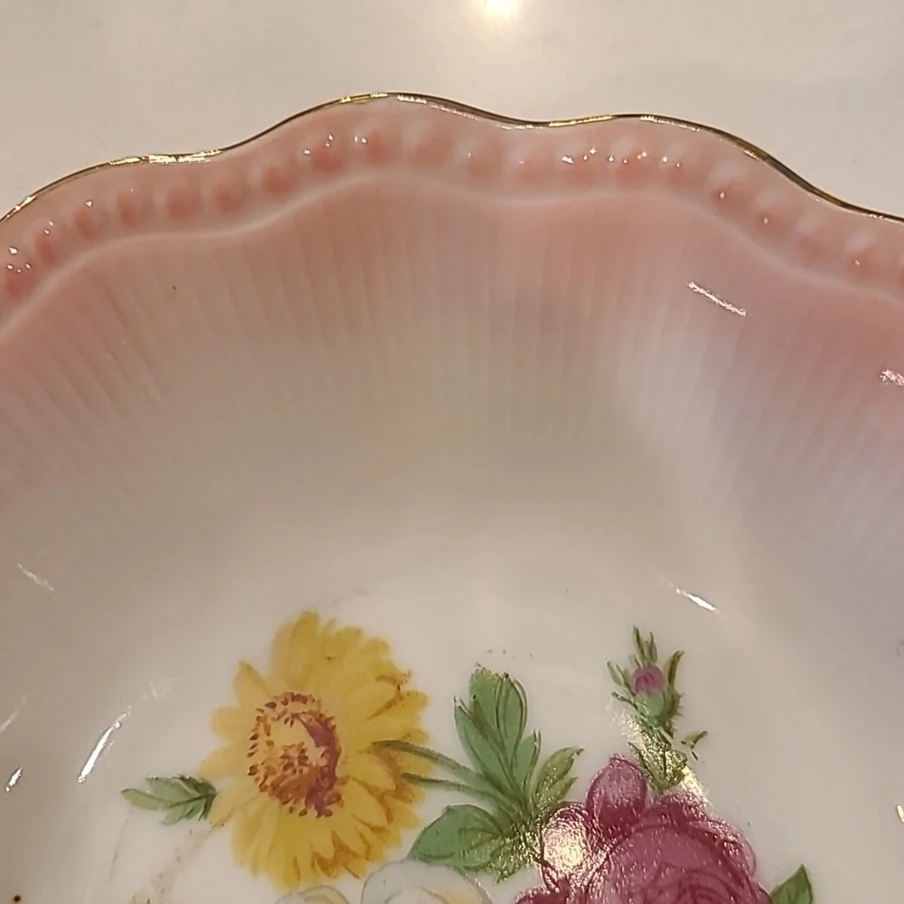 Vintage porcelain pink floral trinket dish